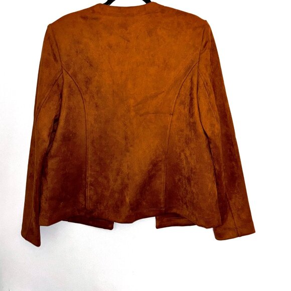 Tahari Vegan Suede Jacket Sz M Tobacco Brown Blazer Epaulettes NWT - Picture 2 of 4